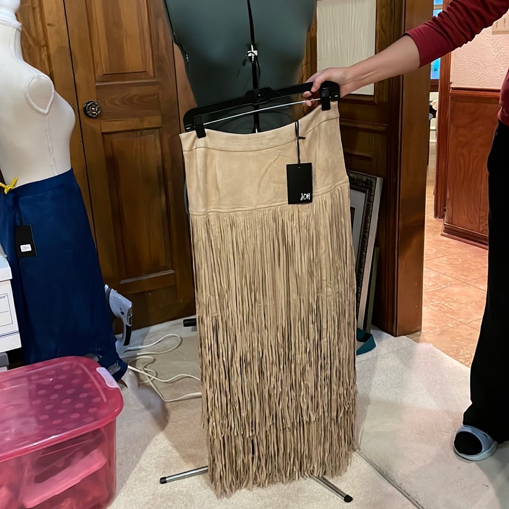 COPY - LOH Long Khaki Felt Western Fringe Skirt Size Large